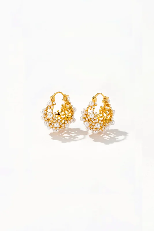 Women’s diamond stud earrings-Zinnia Tiny Pearl Hoop Earrings