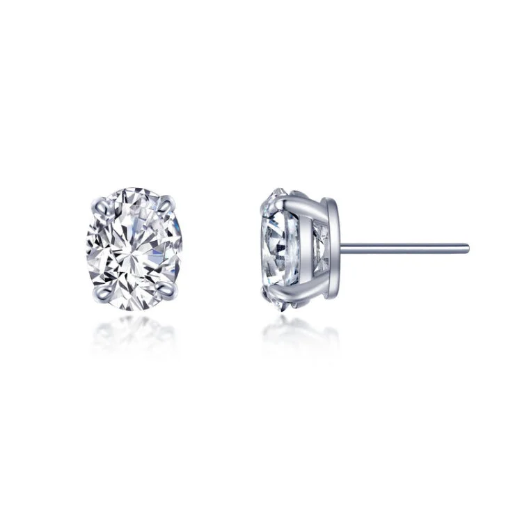 Women’s crystal drop earrings-Oval Solitaire Stud Earrings