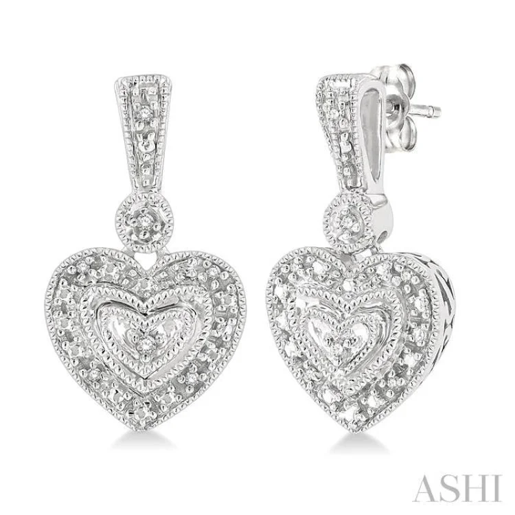 Women’s handmade earrings-1/20 Ctw Heart Shape Single Cut Diamond Earrings in Sterling Silver