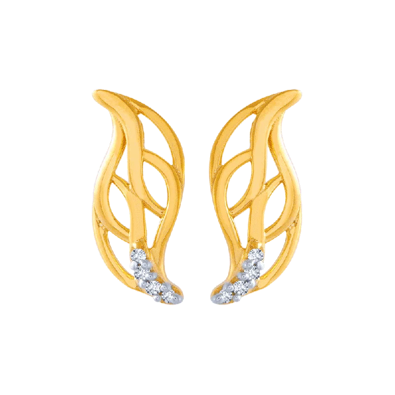 Women’s butterfly earrings-14KT (585) Yellow Gold And American Diamond Stud Earrings For Women