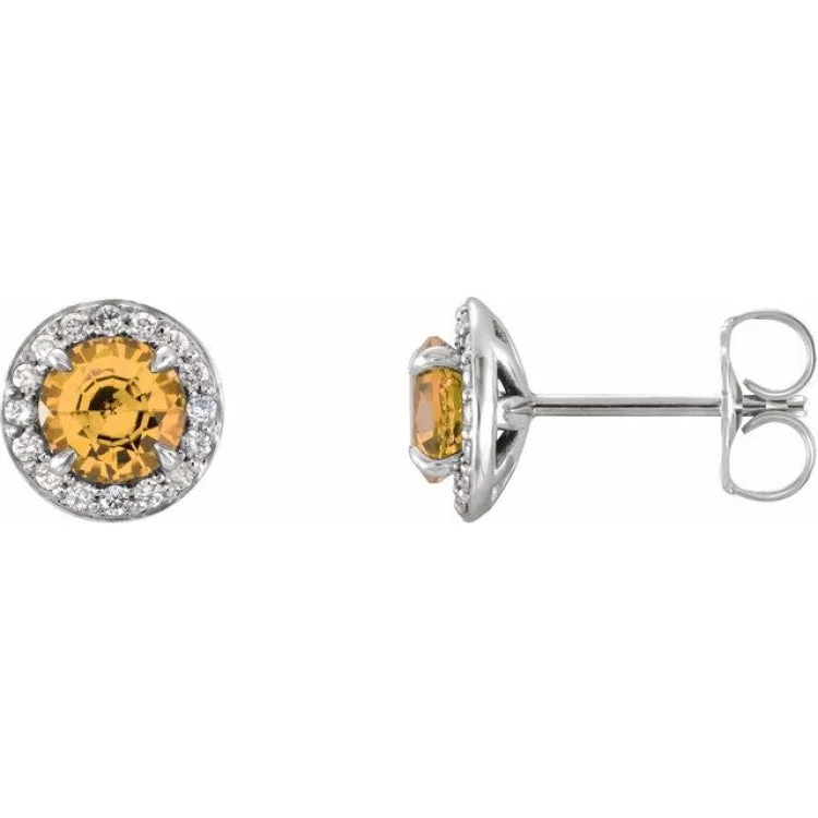 Women’s stylish earrings-14K White 3.5 mm Natural Citrine & 1/8 CTW Natural Diamond Earrings