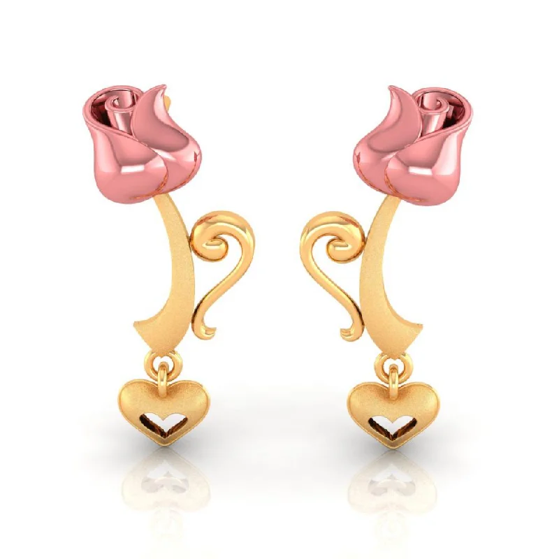 Women’s funky earrings-18k Yellow With Heart And Kalka Style Gold Earrings