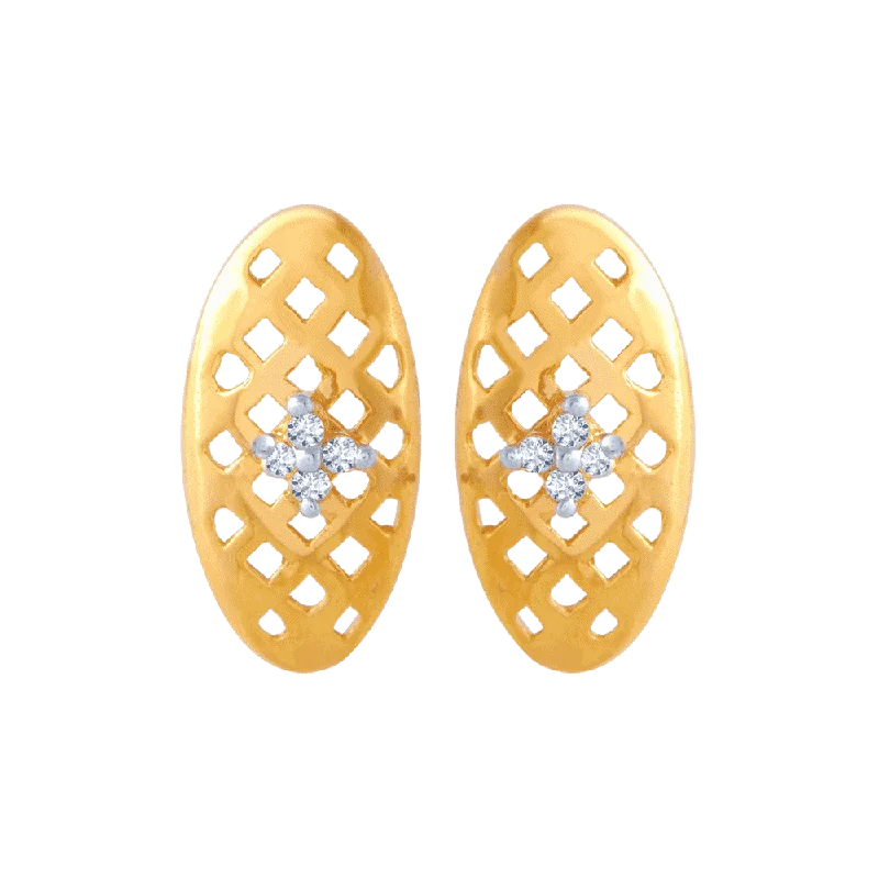 Women’s crystal drop earrings-14KT (585) Yellow Gold And American Diamond Stud Earrings For Women