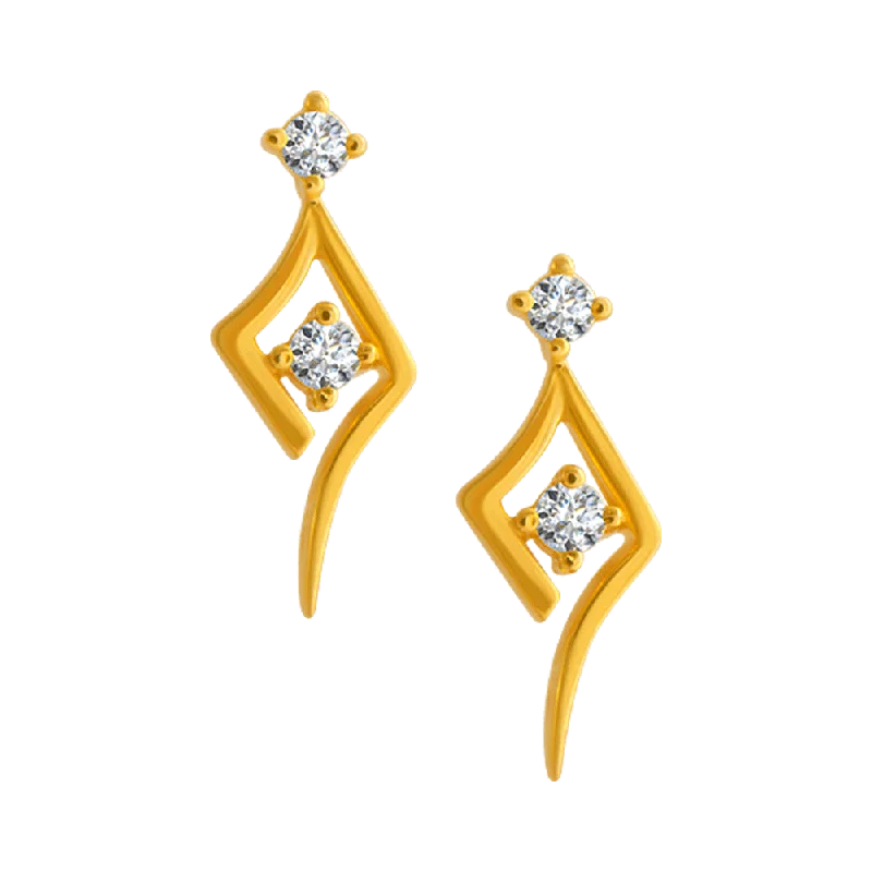 Women’s fashion earrings-22KT Yellow Gold And American Diamond Stud Earrings For Women