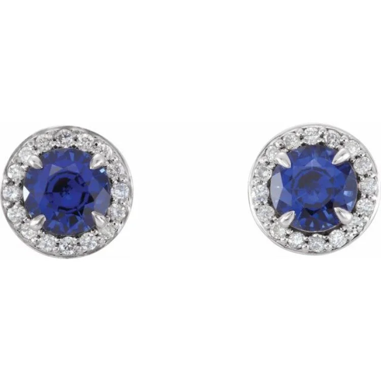 Women’s gold earrings-14K White 3.5 mm Lab-Grown Blue Sapphire & 1/8 CTW Natural Diamond Earrings