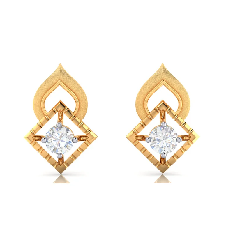 Women’s statement earrings-14k American Diamond Shape Gold Earrings With Sparkling American Diamonds