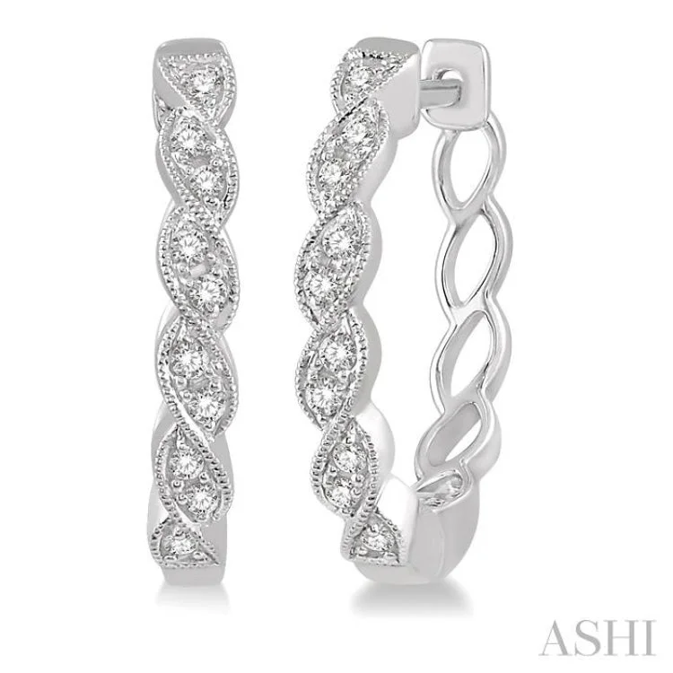 Women’s gold hoop earrings with diamonds-1/6 Ctw Braided Pattern Round Cut Diamond Hoop Earrings in 10K White Gold