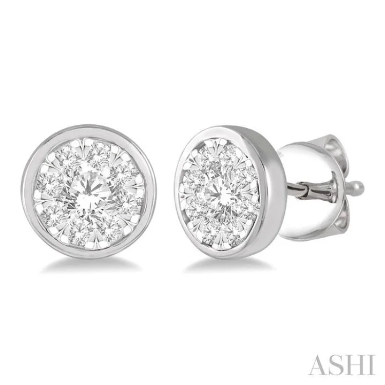 Women’s art deco earrings-1/2 ctw Medallion Lovebright Round Cut Diamond Bezel Stud Earring in 14K White Gold