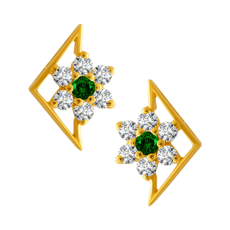 Women’s stud earrings-22KT Yellow Gold And American Diamond Stud Earrings For Women