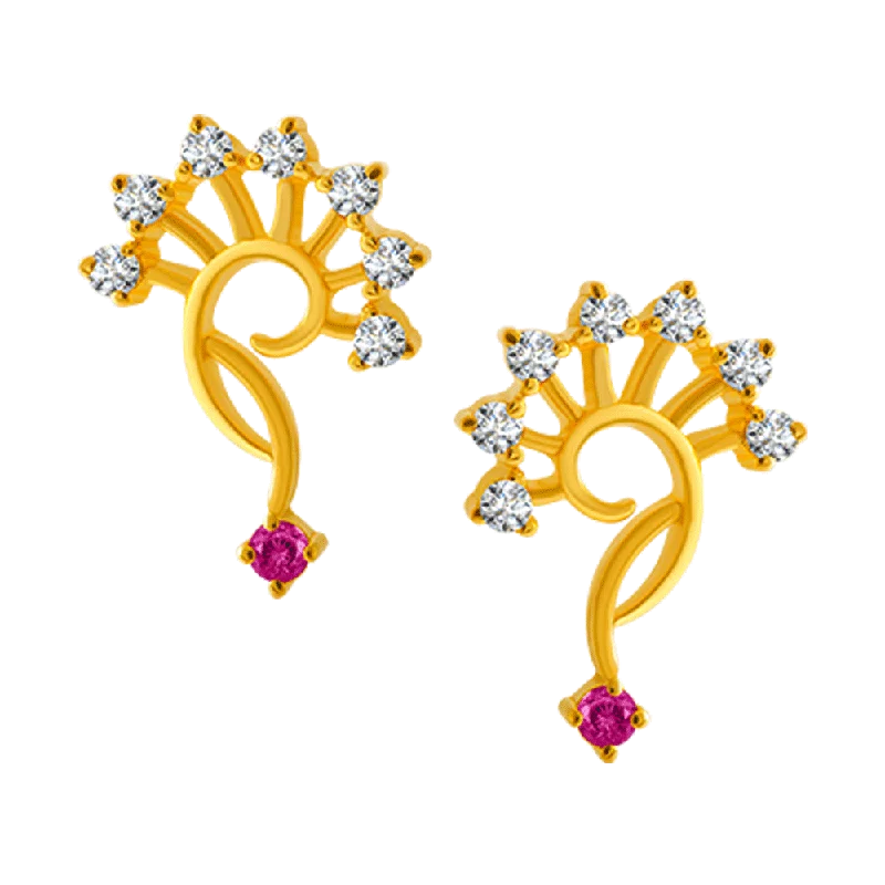 Women’s large gold earrings-22KT Yellow Gold And American Diamond Stud Earrings For Women