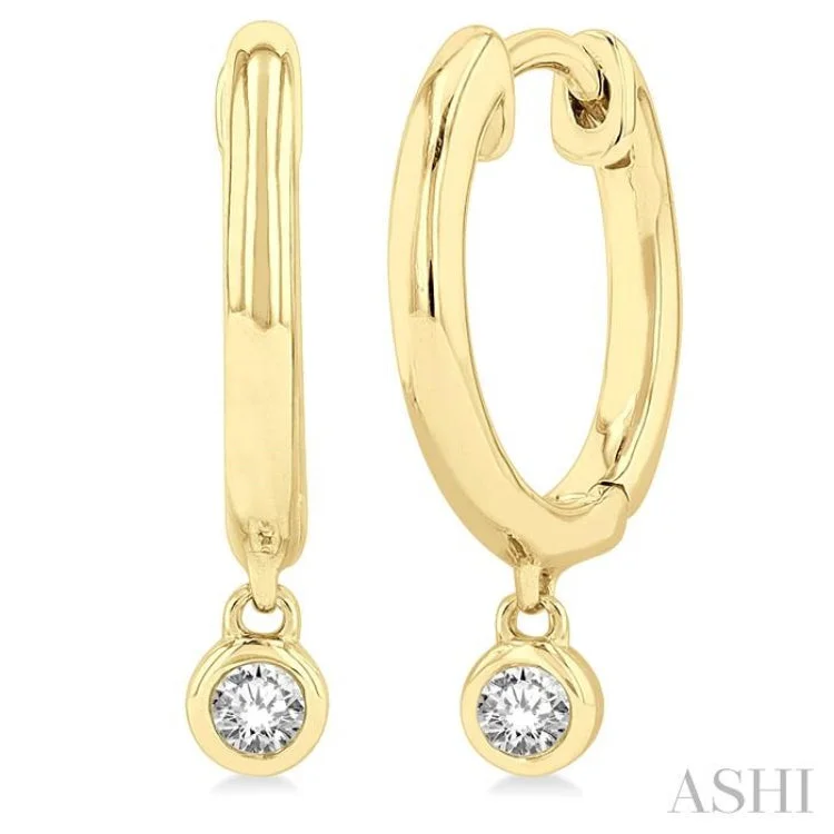 Women’s personalized earrings-1/10 ctw Petite Bezel Drop Round Cut Diamond Fashion Huggies in 10K Yellow Gold