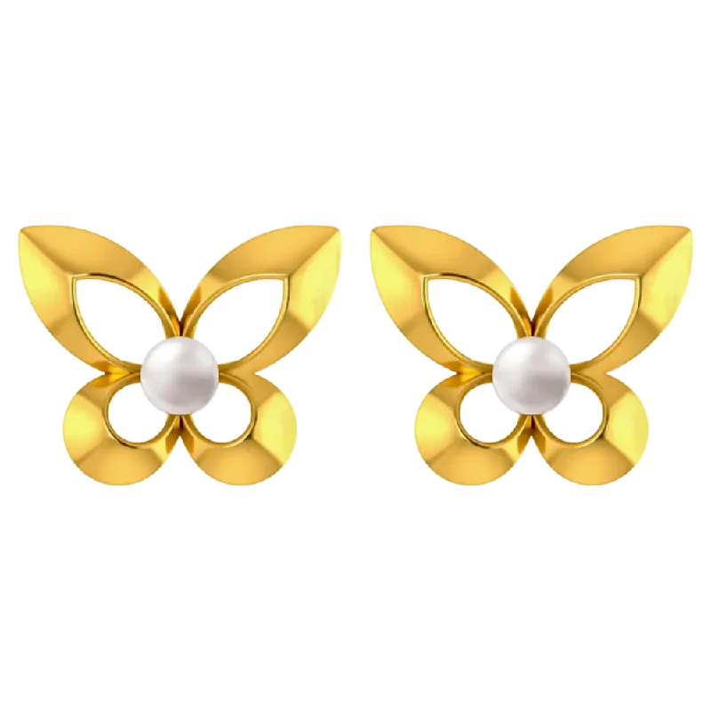 Women’s matching earrings sets-Butterfly Shaped 18k Gold Earrings With A Pearl Centre