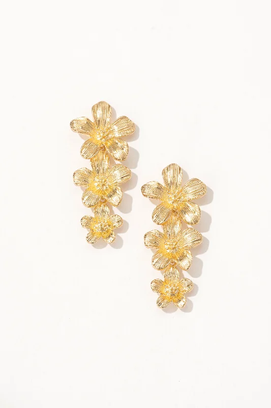 Women’s drop earrings-Golden Trio Floral Earrings