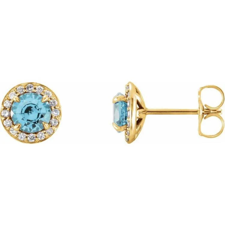 Women’s cubic zirconia earrings-14K Yellow 5 mm Natural Blue Zircon & 1/8 CTW Natural Diamond Earrings