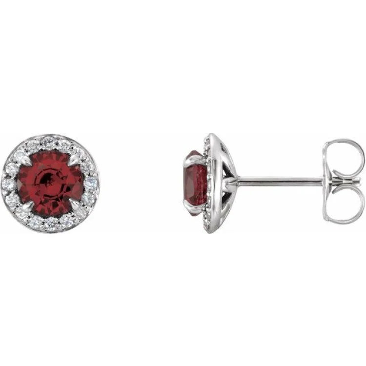 Women’s silver stud earrings-14K White 4 mm Natural Mozambique Garnet & 1/10 CTW Natural Diamond Earrings