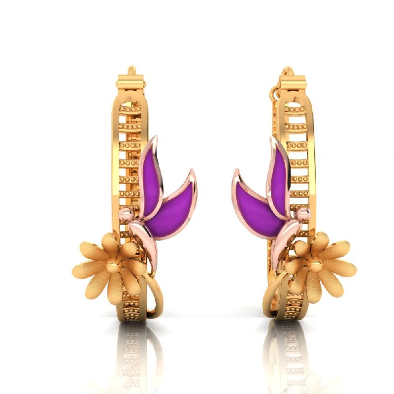 Women’s small hoop earrings-18k Elegant Gold Earrings With Butterfly On Top Of A Flower Design