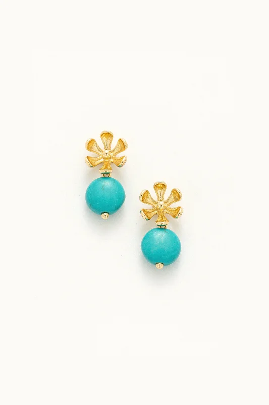 Women’s hoop earrings-Floral Turquoise Drop Earrings