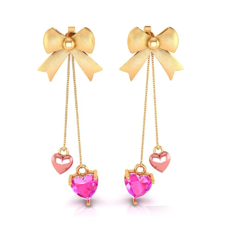 Women’s custom design earrings-18k Hearts With Bow Style Gold Earrings