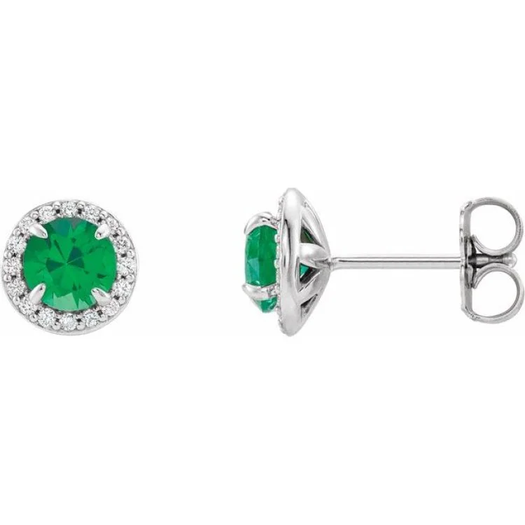 Women’s chandelier diamond earrings-14K White 3.5 mm Round Emerald & 1/8 CTW Diamond Earrings