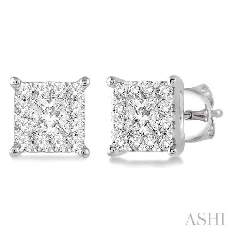 Women’s modern earrings-1 Ctw Lovebright Diamond Earrings in 14K White Gold