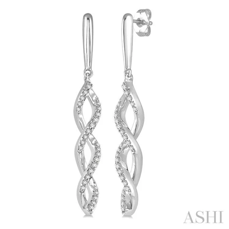 Women’s clip-on earrings-1/5 Ctw Swirl Round Cut Diamond Long Earring in 10K White Gold