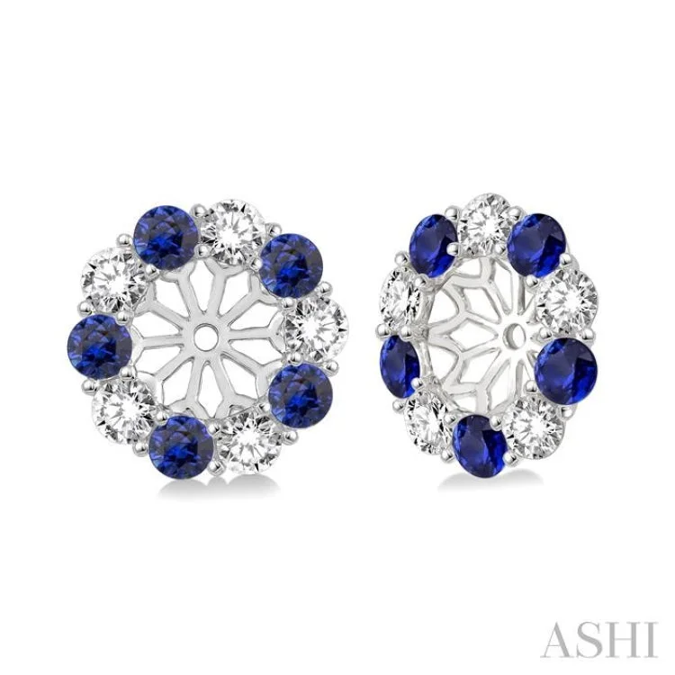 Women’s anniversary earrings-2.30 MM Round Cut Sapphire and 1/2 Ctw Round Cut Diamond Earring Jacket in 14K White Gold