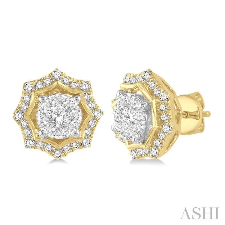 Women’s chic earrings-1/2 ctw Star Lattice Lovebright Round Cut Diamond Earring in 14K Yellow and White Gold