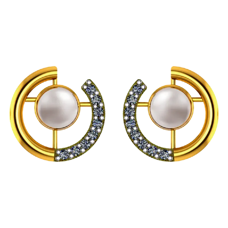 Women’s anniversary earrings-14k Gold Earrings With Pearl And Stone Detailing