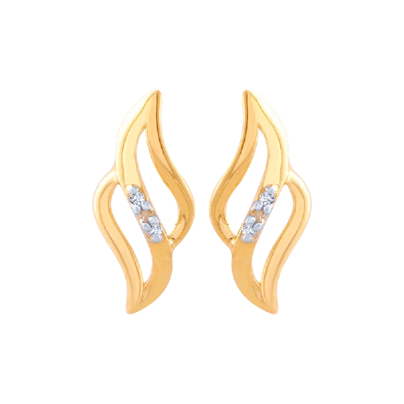 Women’s gold stud earrings-14KT (585) Yellow Gold And American Diamond Stud Earrings For Women