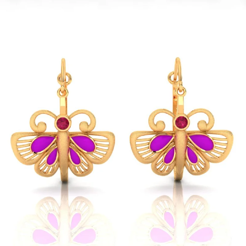 Women’s diamond stud earrings-18k Classy Gold Butterfly Shaped Earrings With Red And Purple Stones