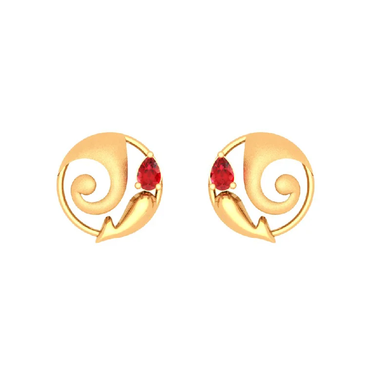 Women’s art deco earrings-14k Lord Ganesha Themed Gold Earrings With Red Gemstone From Online Exclusive