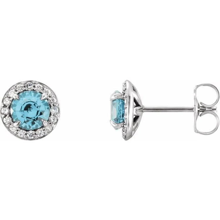 Women’s 14k gold earrings-14K White 4.5 mm Natural Blue Zircon & 1/6 CTW Natural Diamond Earrings