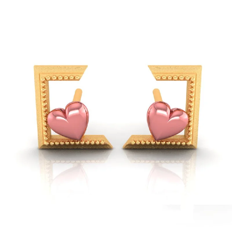 Women’s 14k gold earrings-18k Hearts And Half Square Style Gold Earrings