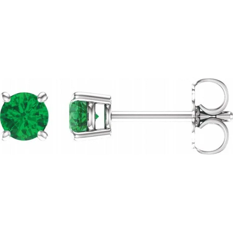 Women’s luxury earrings-14K White 4 mm Lab-Grown Emerald Stud Earrings