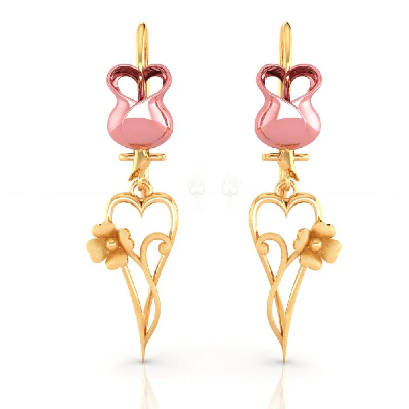 Women’s floral drop earrings-18k Yellow With Heart And Flower Designed Gold Earrings