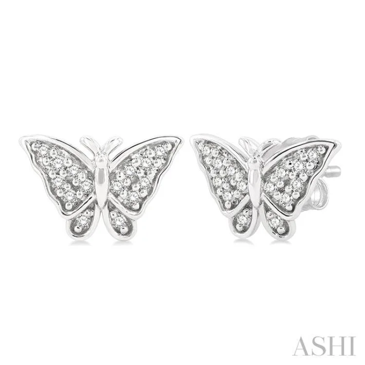 Women’s everyday earrings-1/10 ctw Petite Butterfly Round Cut Diamond Fashion Stud Earring in 10K White Gold