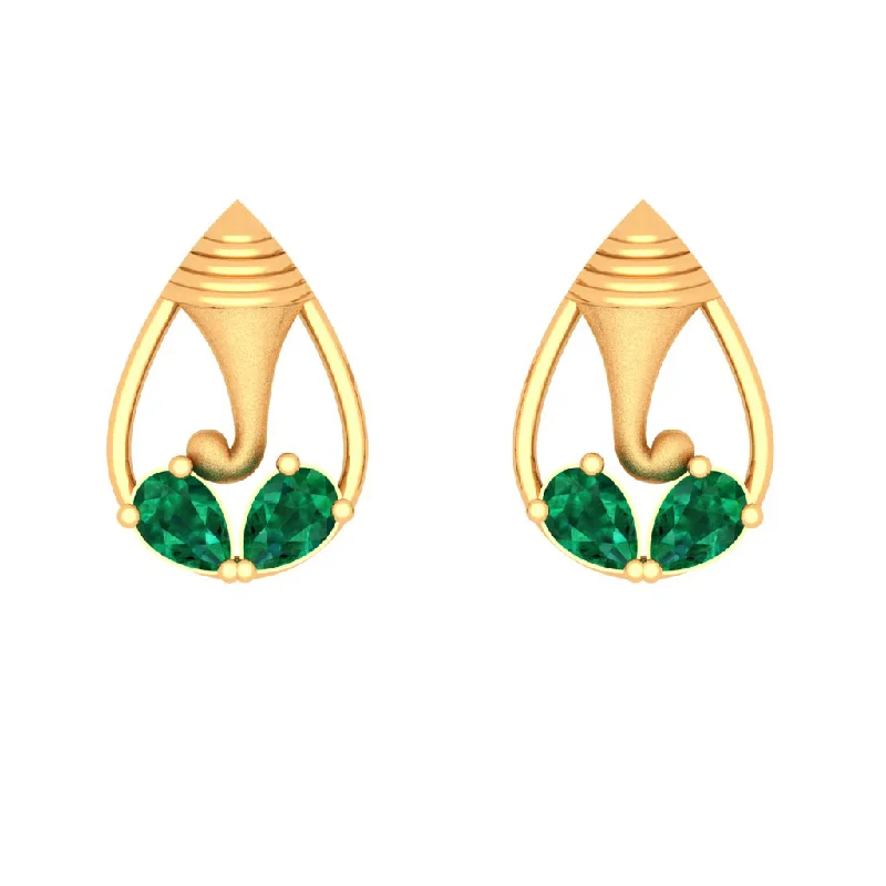 Women’s pearl stud earrings-14k Lord Ganesha Gold Earrings With Teardrop Gem From Online Exclusive