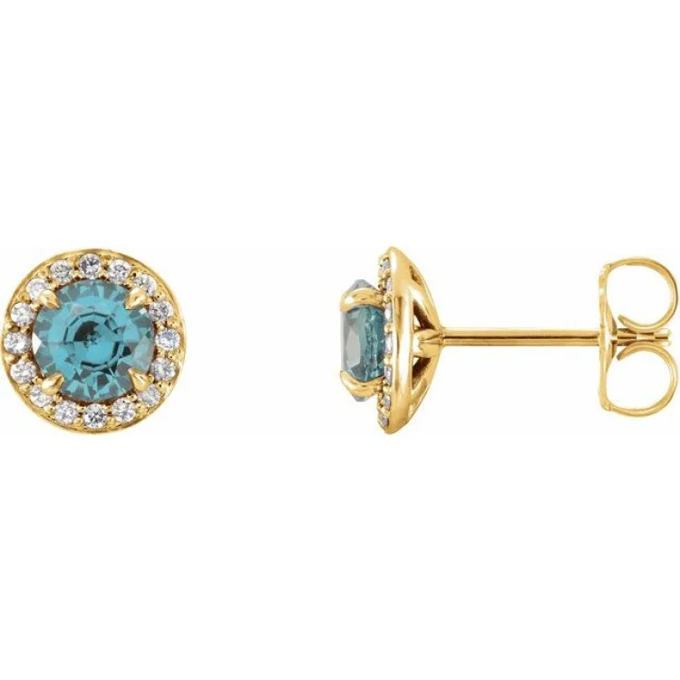 Women’s luxury gold earrings-14K Yellow 3.5 mm Natural Aquamarine & 1/8 CTW Natural Diamond Earrings