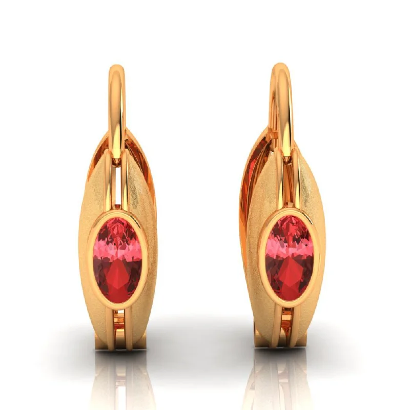 Women’s silver drop earrings-18k Circular Golden Earrings With A Beautiful Red Stone