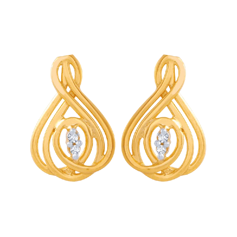 Women’s luxury earrings-14KT (585) Yellow Gold And American Diamond Stud Earrings For Women