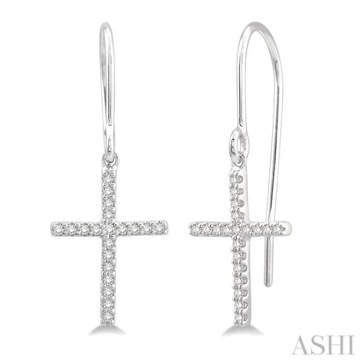 Women’s wedding earrings-1/6 Ctw Cross Charm Round Cut Diamond Fashion Earrings in 10K White Gold