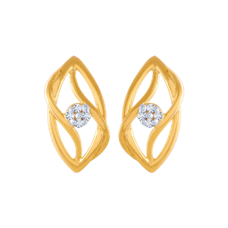 Women’s flower earrings-14KT (585) Yellow Gold And American Diamond Stud Earrings For Women