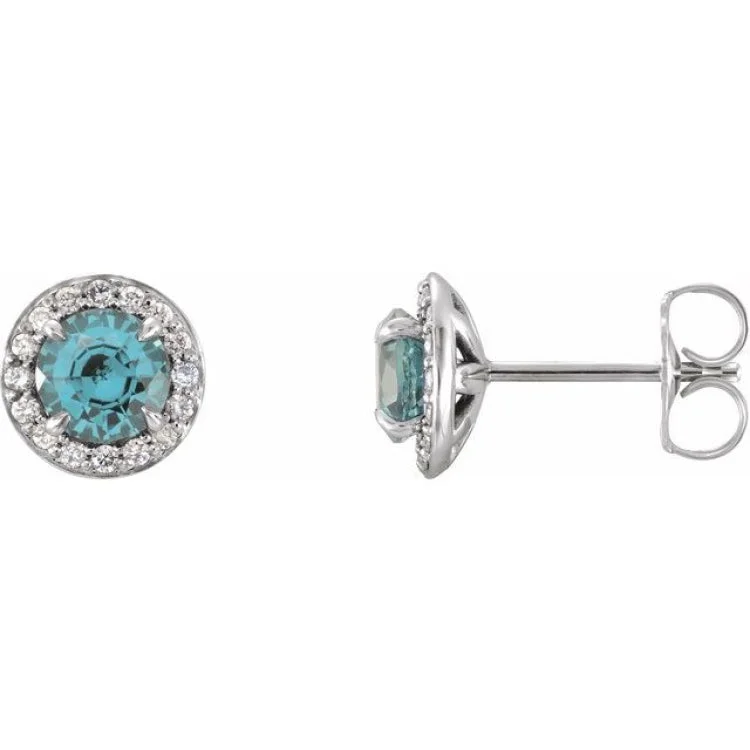 Women’s cute earrings-14K White 3.5 mm Natural Aquamarine & 1/8 CTW Natural Diamond Earrings