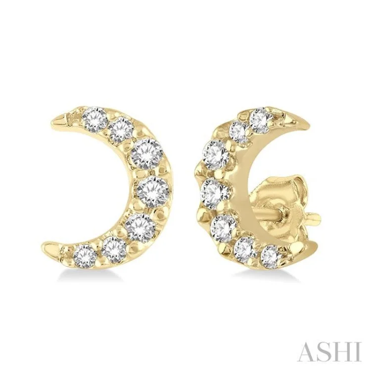 Women’s chic earrings-1/10 Ctw Crescent Moon Round Cut Diamond Petite Fashion Earring in 10K Yellow Gold