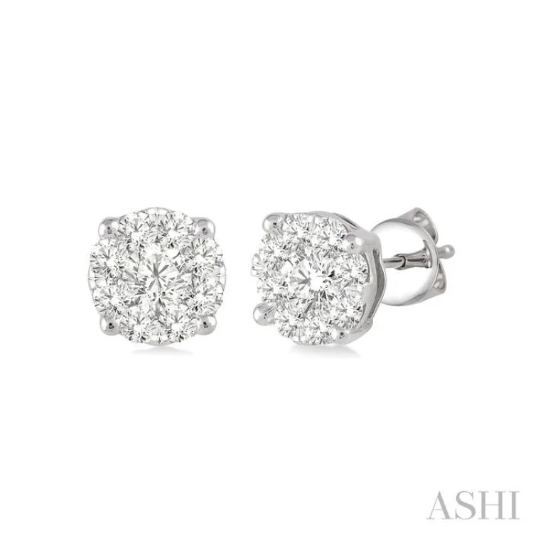 Women’s tribal earrings-1/6 Ctw Lovebright Round Cut Diamond Stud Earrings in 14K White Gold