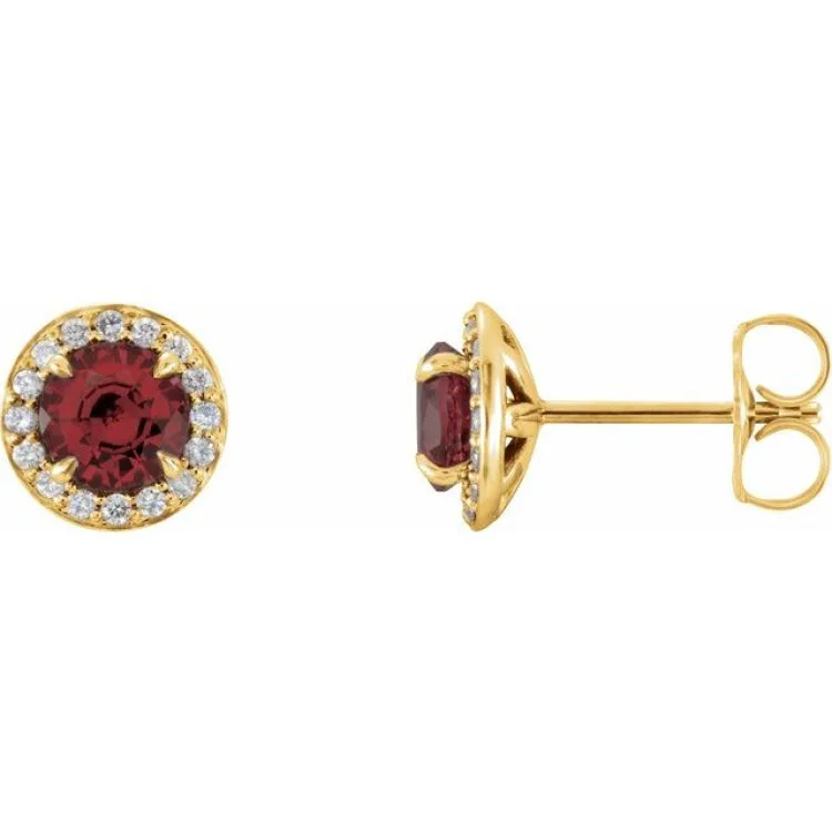 Women’s sapphire earrings-14K Yellow 3.5 mm Natural Mozambique Garnet & 1/8 CTW Natural Diamond Earrings