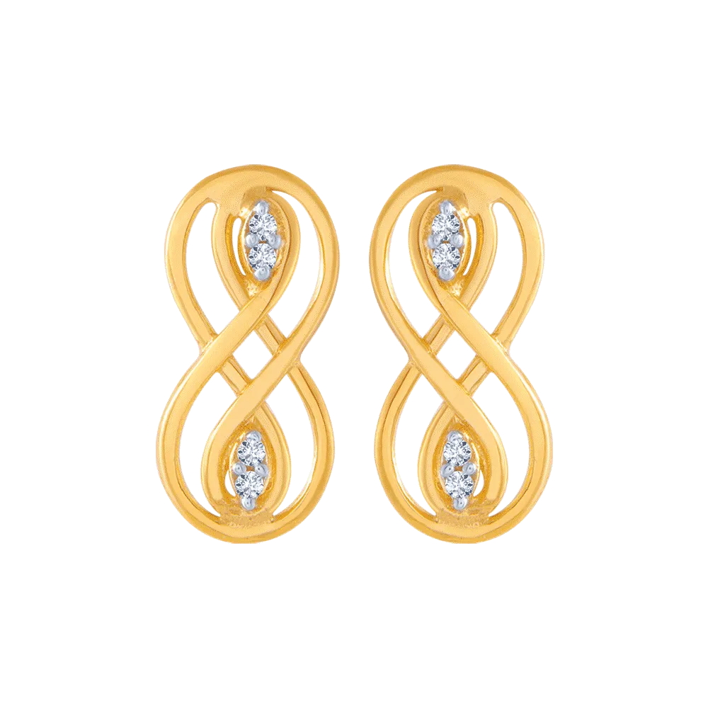 Women’s silver stud earrings-14KT (585) Yellow Gold And American Diamond Stud Earrings For Women