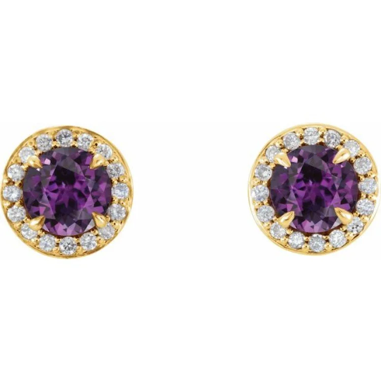 Women’s drop earrings-14K Yellow 3.5 mm Lab-Grown Alexandrite & 1/8 CTW Natural Diamond Earrings