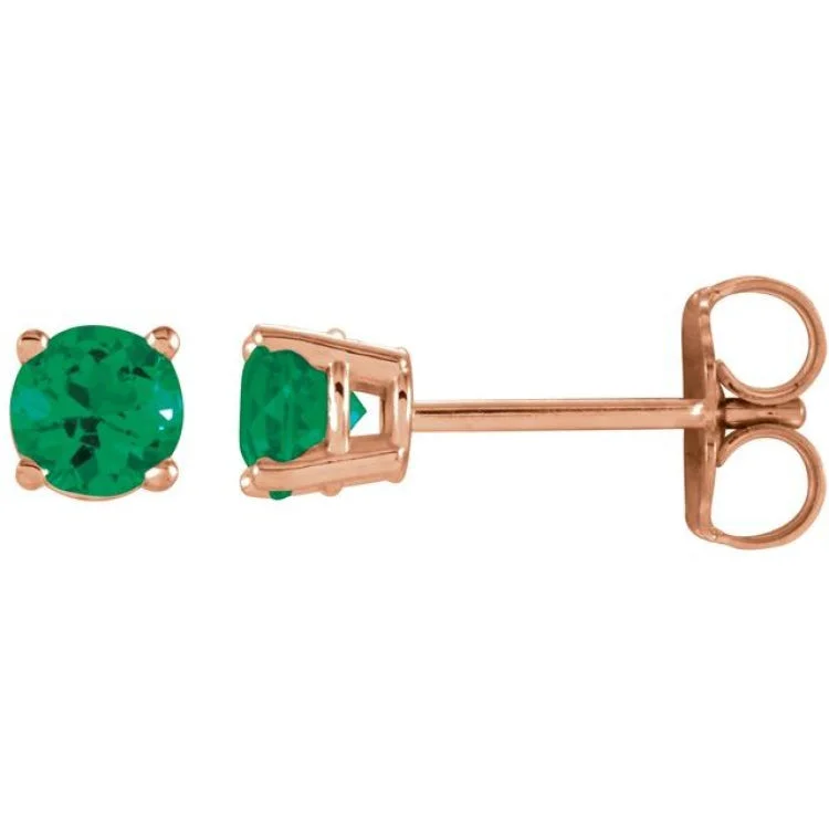 Women’s engagement earrings-14K Rose 4 mm Lab-Grown Emerald Stud Earrings