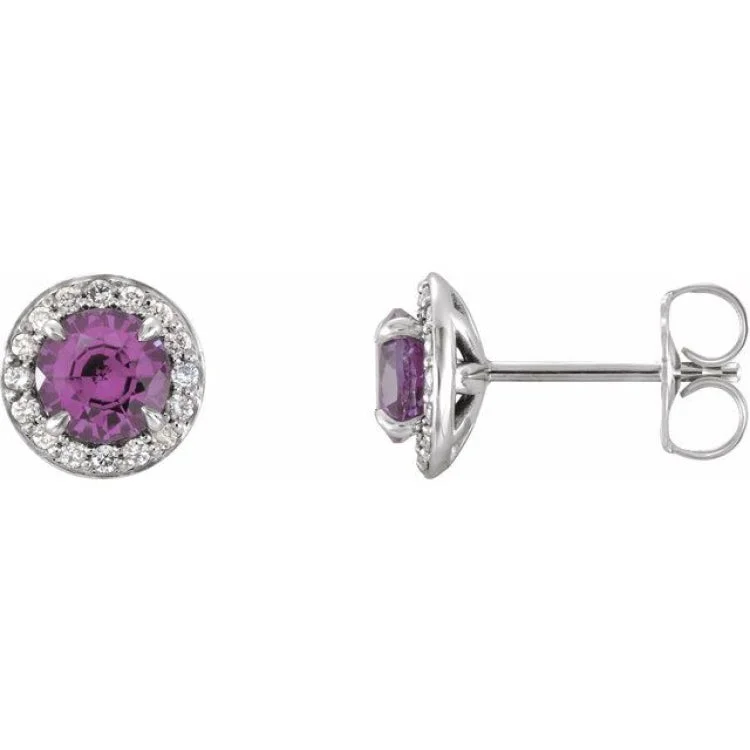 Women’s heart diamond earrings-14K White 5 mm Natural Amethyst & 1/8 CTW Natural Diamond Earrings